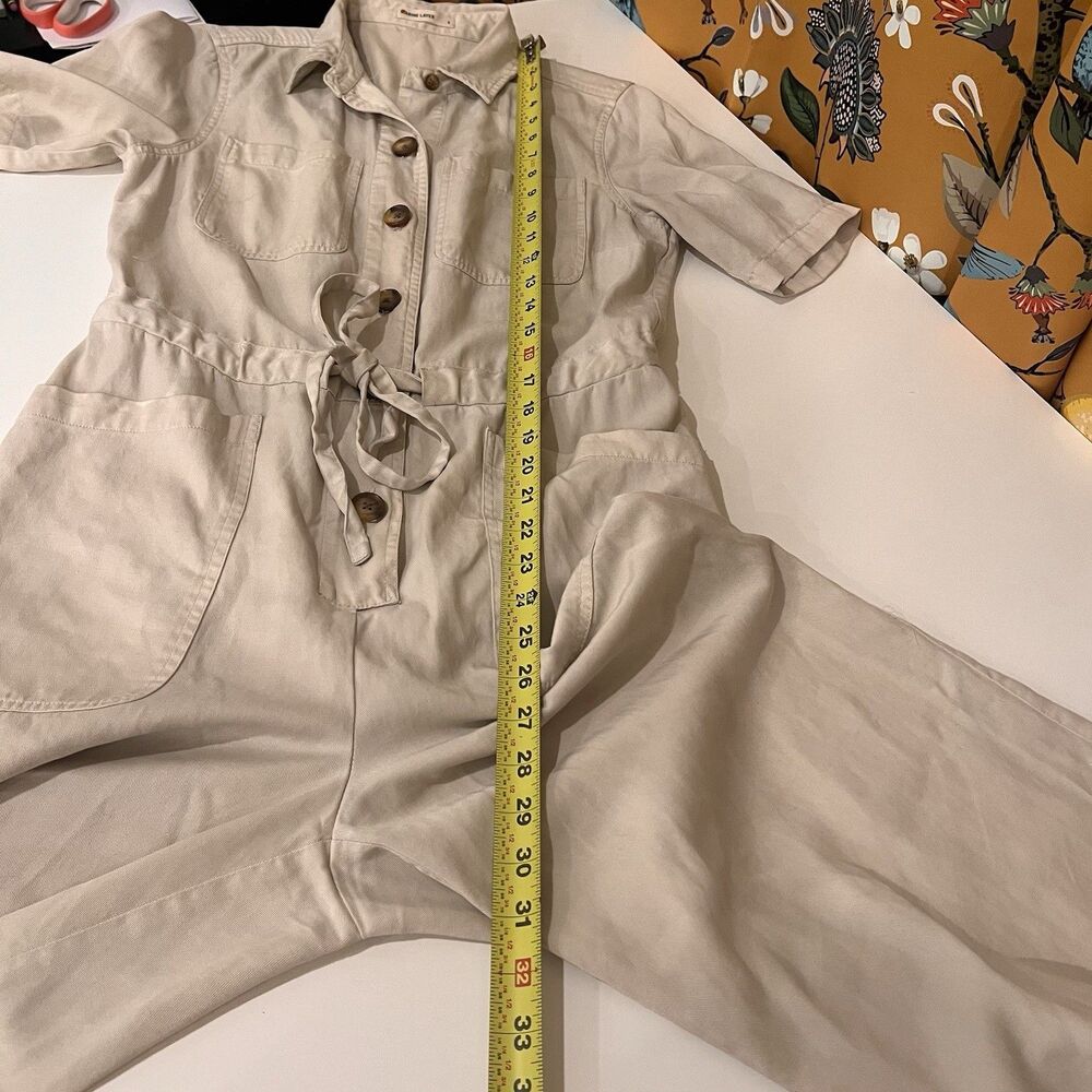Marine Layer Jumpsuit Womens Small Beige Short Sleeve Button Front Utility - Picture 9 of 11